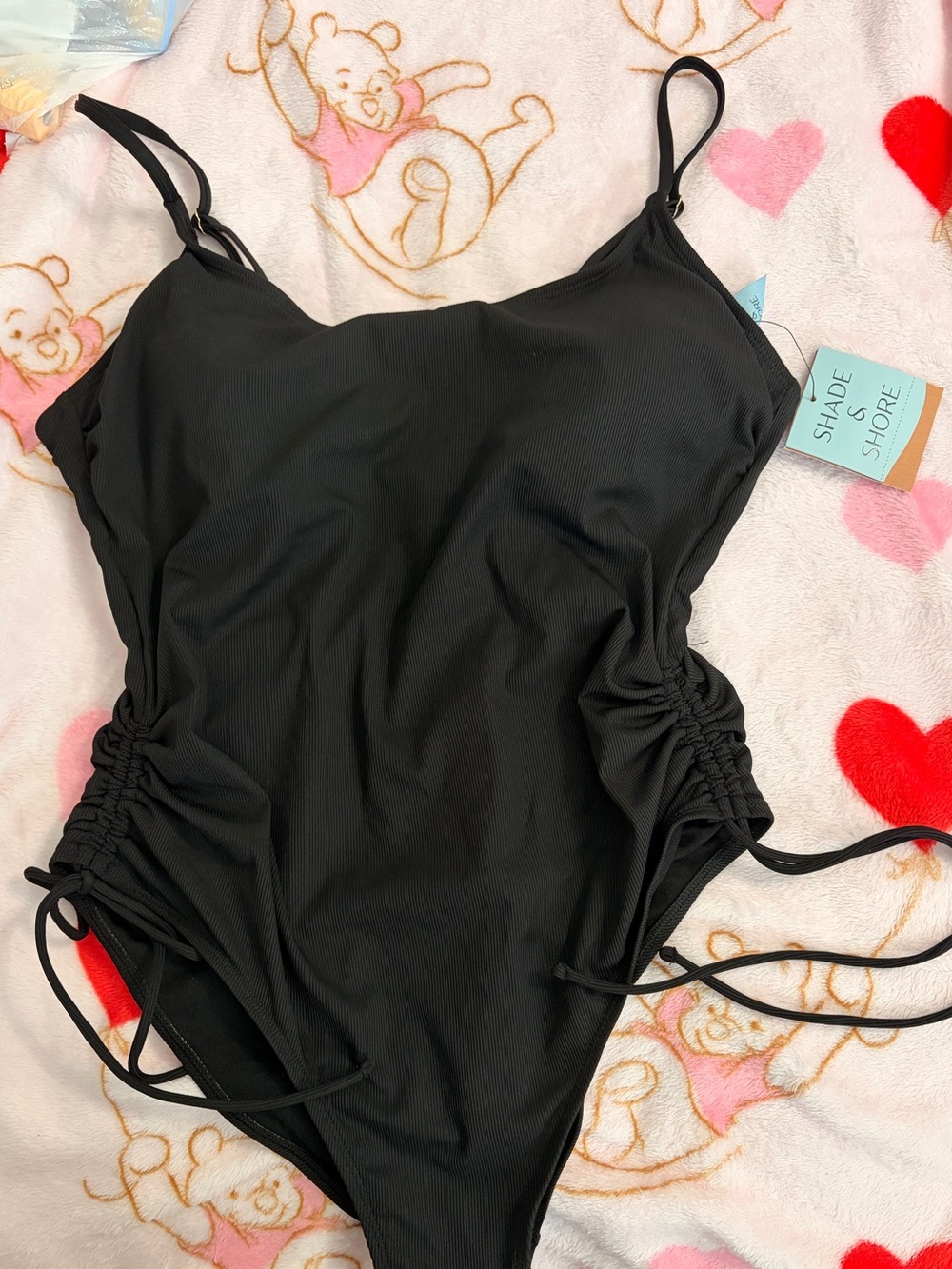 Shade & Shore Black One-Piece Swimsuit with Side Ruching